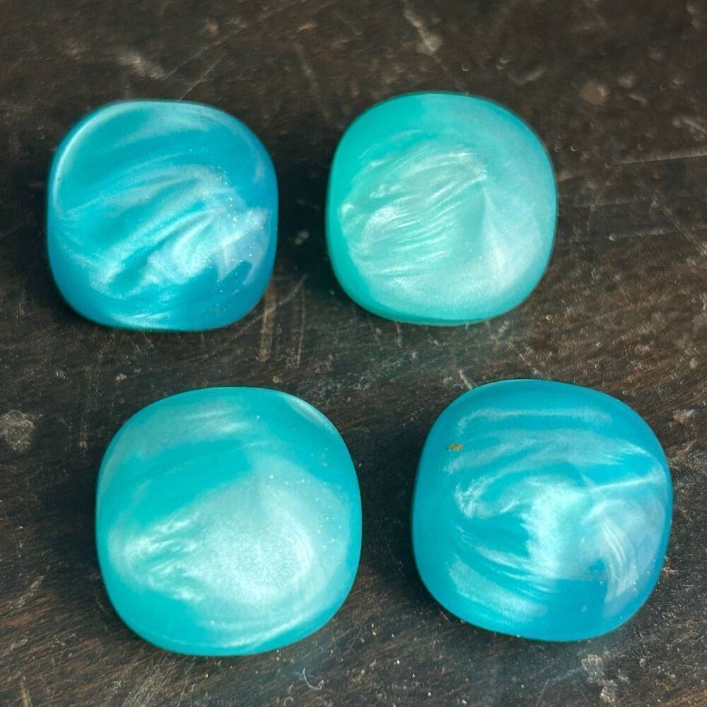 Vintage 4 Turquoise Blue Moonglow Lucite Square Buttons